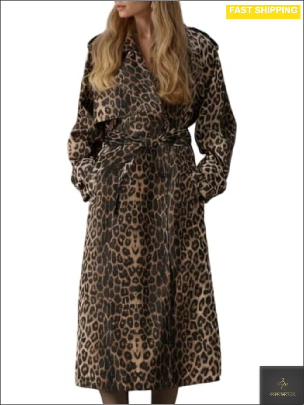 Long Double-Breasted Trench Coat with Belt Windproof Jacket